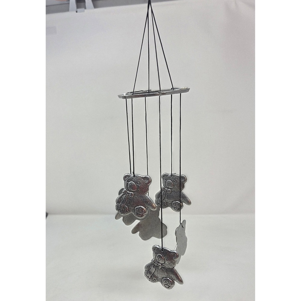 Vintage Carson Freeport PA Pewter Teddy Bear Wind Chime Nursery Decor SilverTone
